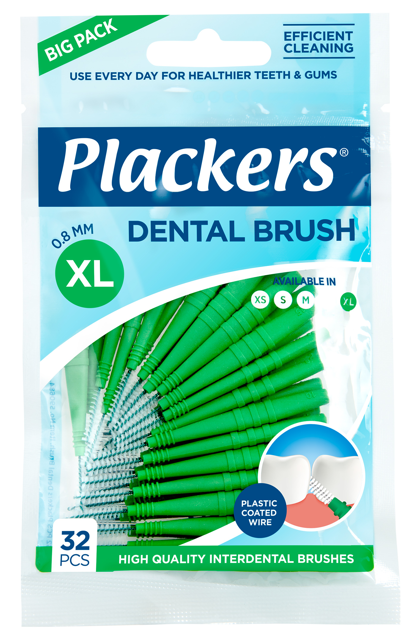 фото Межзубные ёршики plackers 0.80 мм xl зелёные (32 шт)