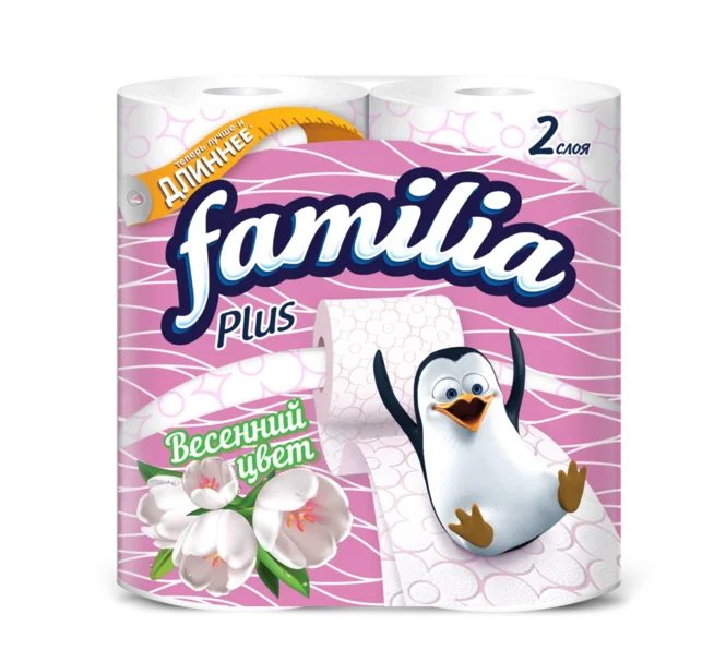 Туалетная бумага Familia PLUS Весенний цвет 4 рулона туалетная бумага familia plus белая двухслойная 4 шт 6 упаковок