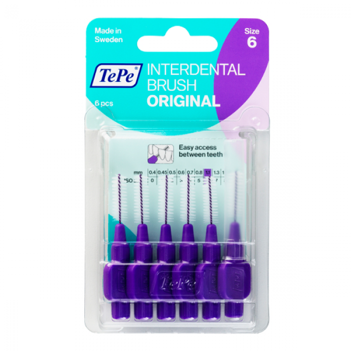 TePe Interdental brush original межзубные ершики 1,1 мм (6 шт) фиолетовые межзубные ершики tepe extra soft mix blister