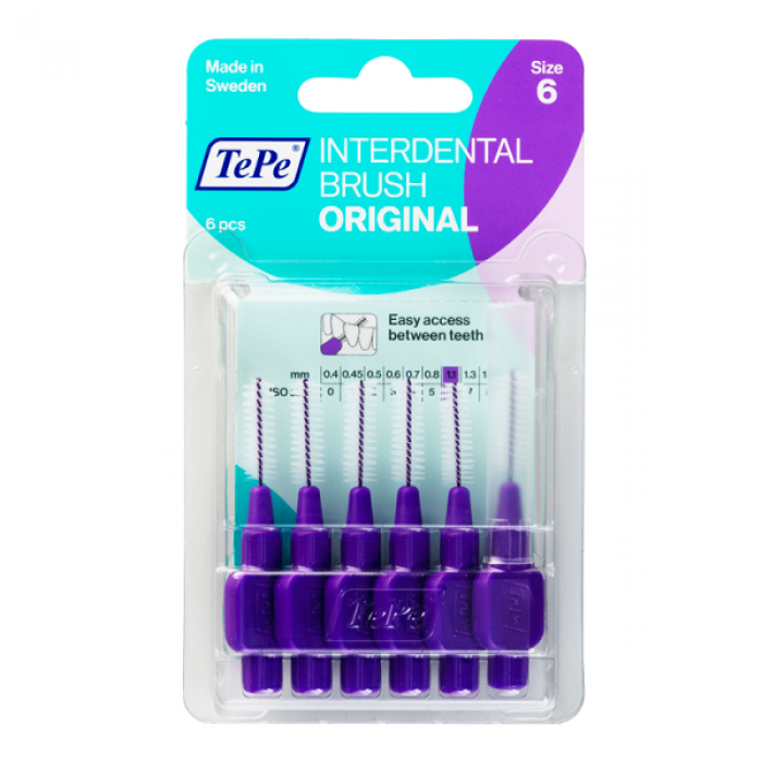 TePe Interdental brush original межзубные ершики 1,1 мм (6 шт) фиолетовые межзубные ёршики pierrot micro interdental 09 мм 5 шт