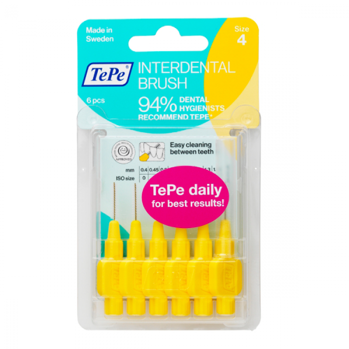 TePe Interdental brush original межзубные ершики 0,7 мм (6 шт) желтые межзубные ершики tepe extra soft mix blister
