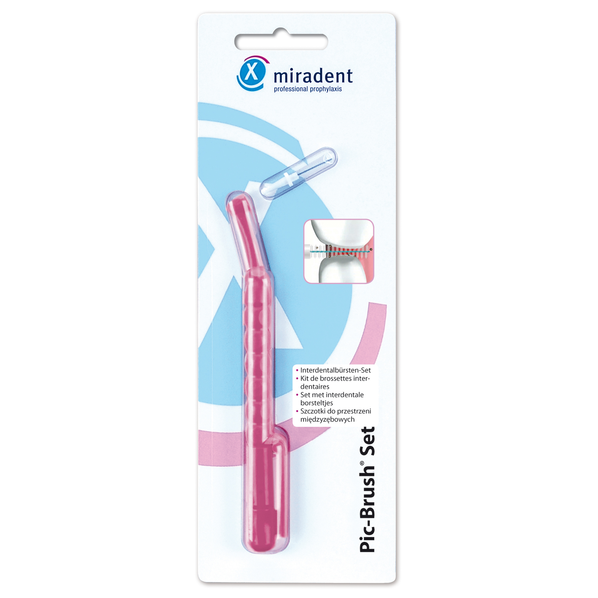 Miradent Pic Brush Set Pink ручка с одним ершиком для брекетов розовая