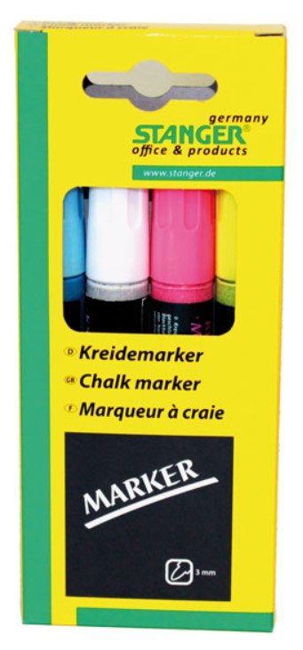фото Набор маркеров с жидким мелом, 4 шти желтый; белый; розовый; голубой stanger