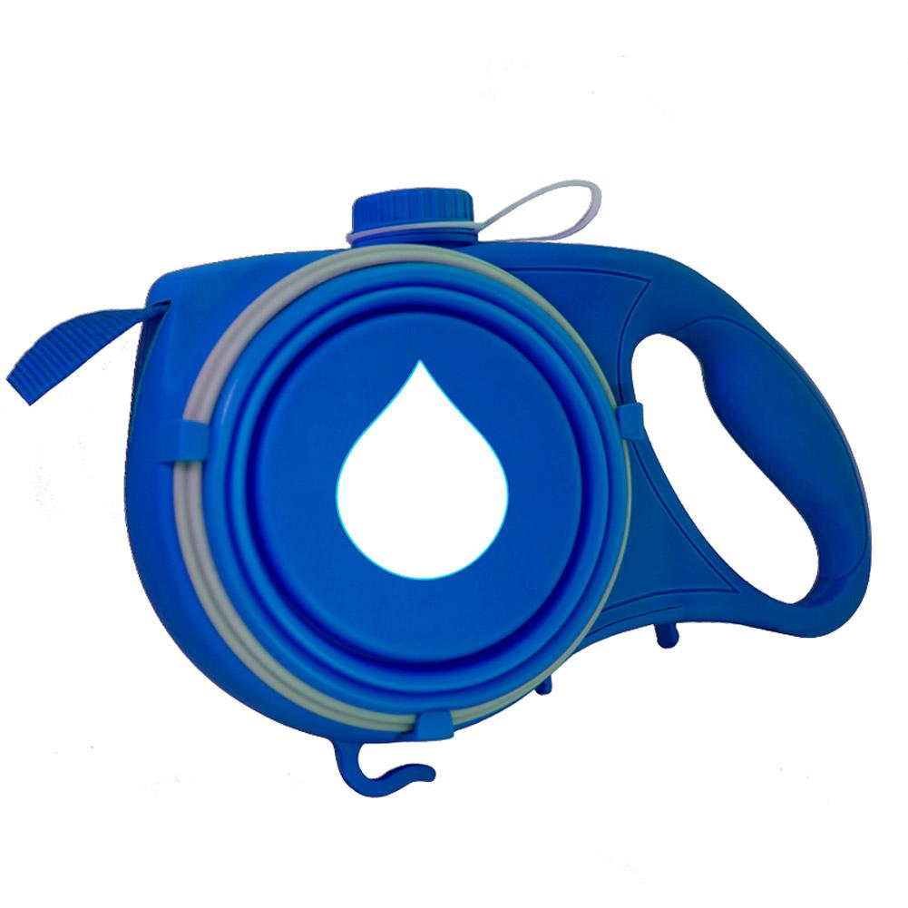 фото Рулетка с поилкой для собак aqua leash, синий, объем фляги 400мл, 25мм х 2м