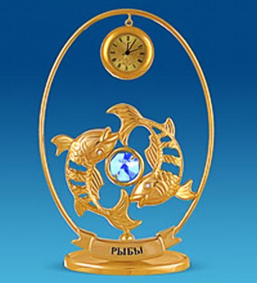 

Фигурка с часами crystal temptations, Знак Зодиака, Рыбы, Юнион, 13 см, Золотистый