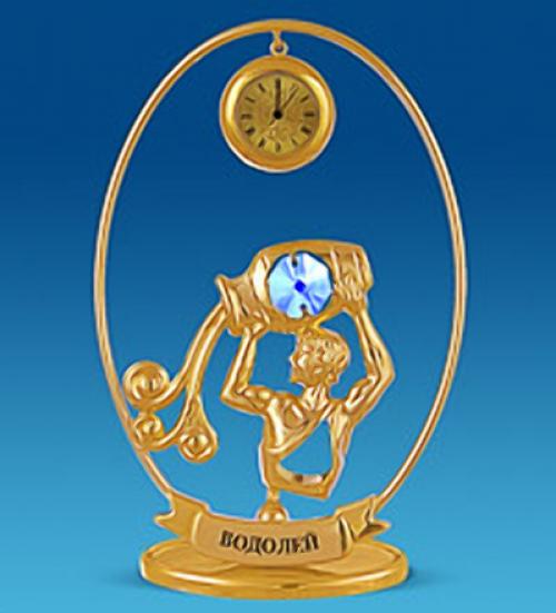 

Фигурка с часами crystal temptations, Знак Зодиака, Водолей, Юнион, 13 см, Золотистый
