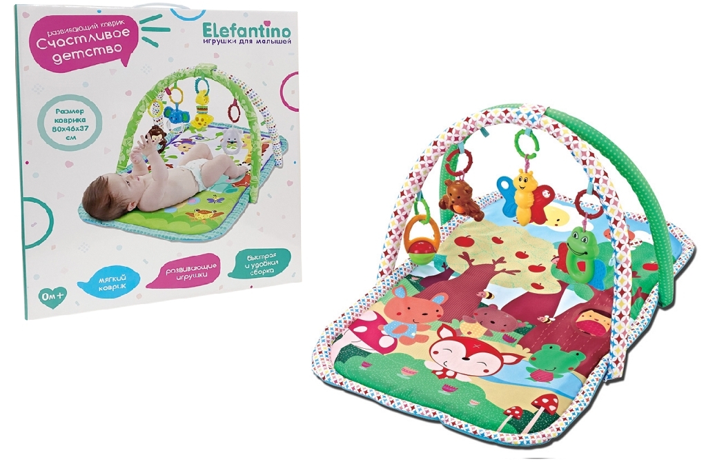 Детский мягкий коврик Elefantino, 4 игрушки-погремушки, IT106281