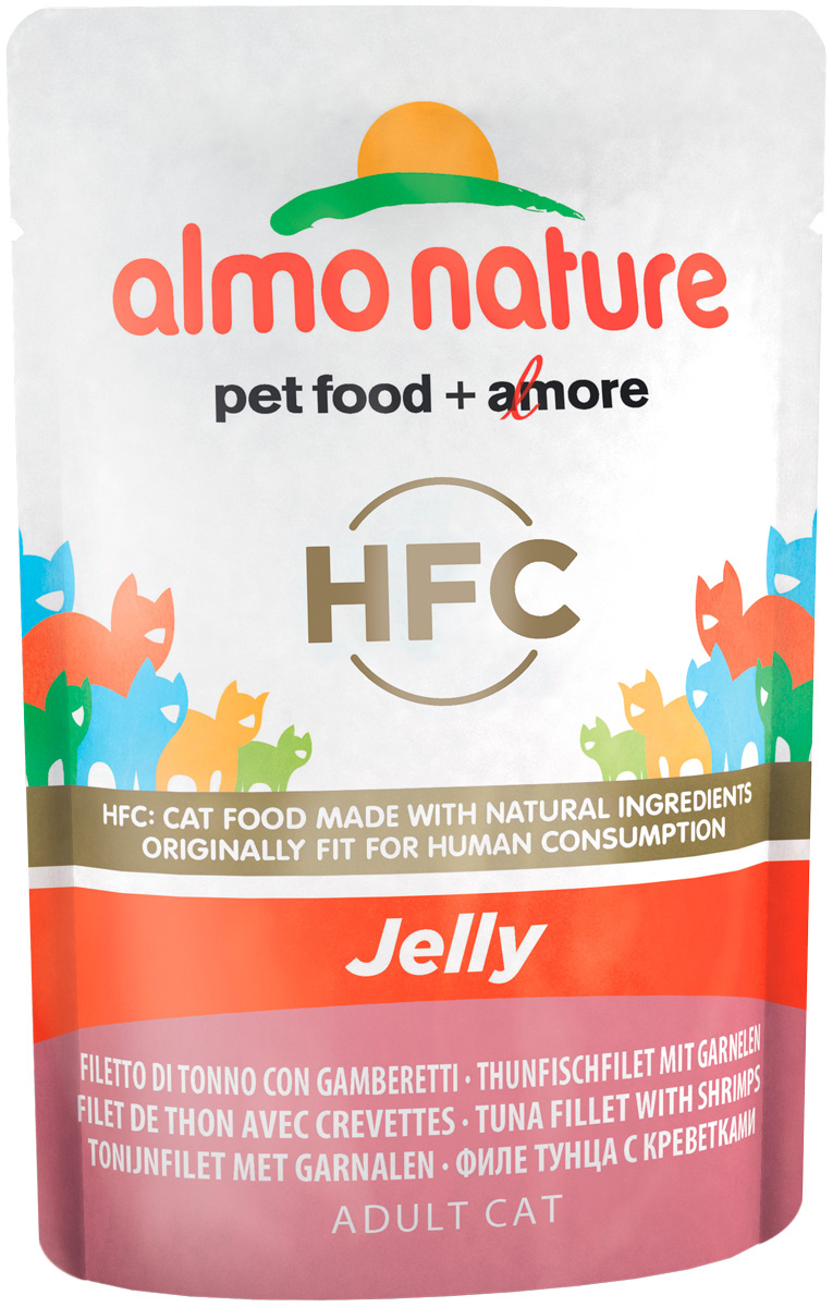 фото Влажный корм для кошек almo nature hfc jelly, тунец и креветки, 24шт по 55г