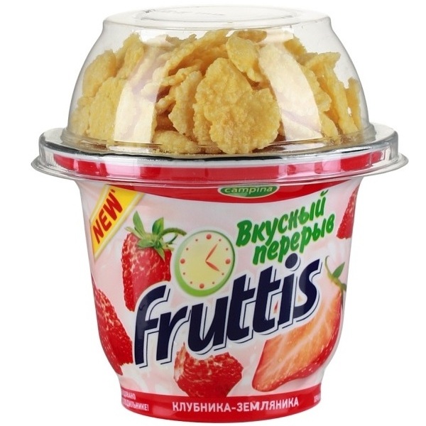 Йогуртный продукт Фрутис вкусный перерыв клубника земляника с хлопьями 2.5% 180 г