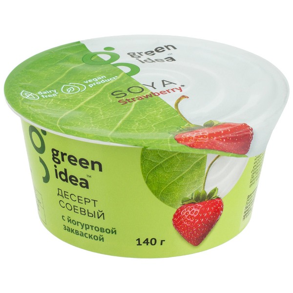 фото Десерт green idea соевый с йогуртовой закваской и соком клубники 140 г