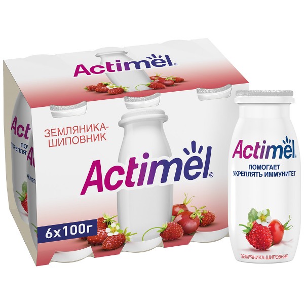 фото Продукт кисломолочный actimel земляника, шиповник 2.5% 100 г