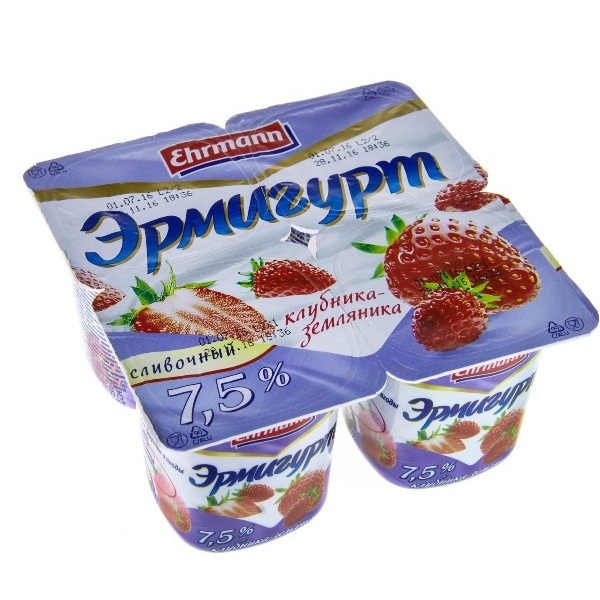 фото Продукт йогуртный эрмигурт клубника земляника 7.5% 100 г ehrmann