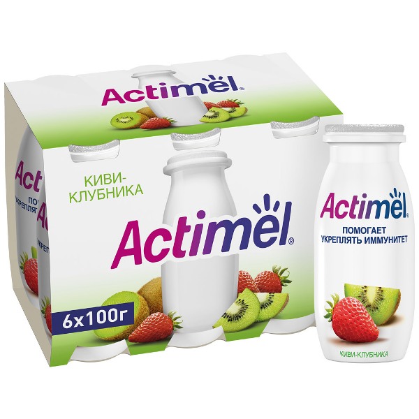 Продукт кисломолочный Actimel киви, клубника 2.5% 100 г