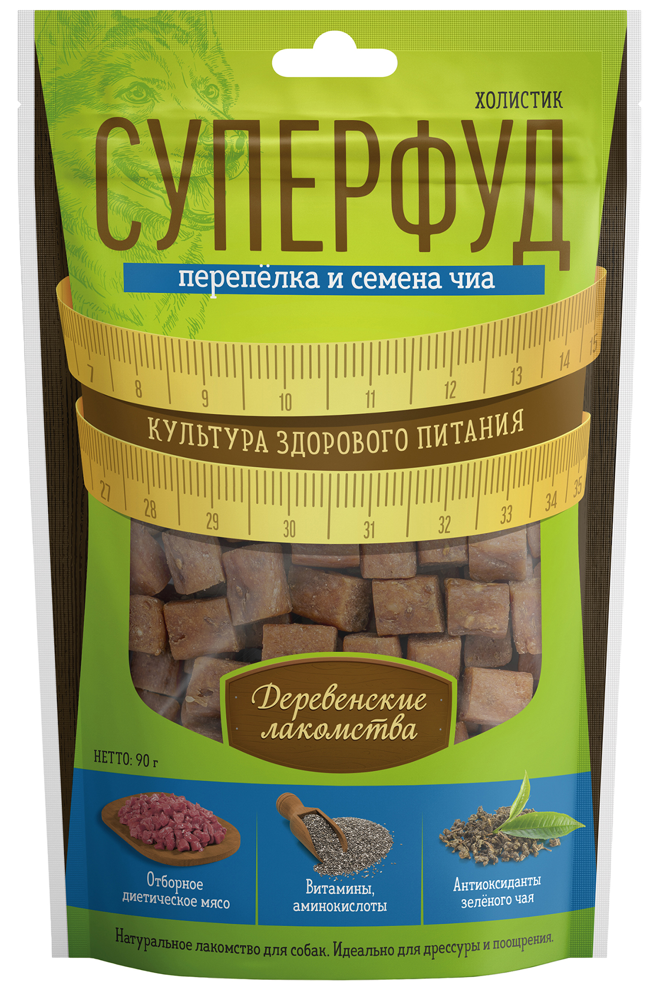 фото Лакомство для собак деревенские лакомства суперфуд, перепелка и семена чиа, 90г