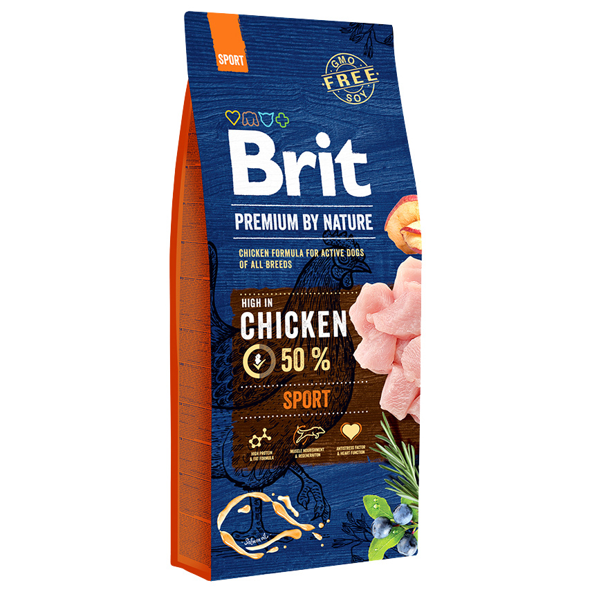 фото Сухой корм для собак brit premium by nature sport, для активных, курица, 15кг