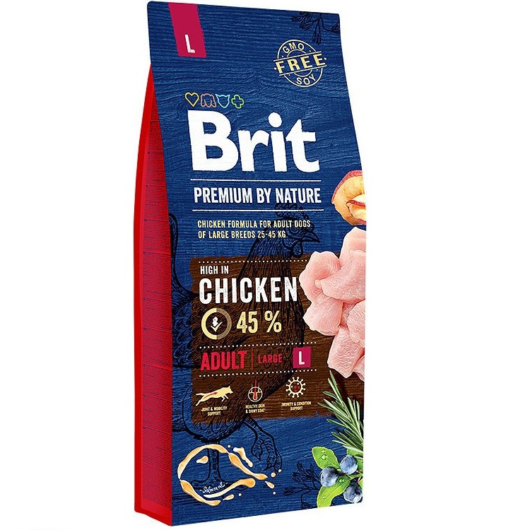 фото Сухой корм для собак brit premium by nature adult l, для крупных пород, курица, 15кг