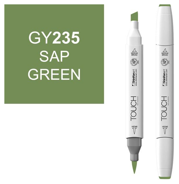 

Маркер Touch Brush двухсторонний на спиртовой основе Зеленый сок GY235 зеленый