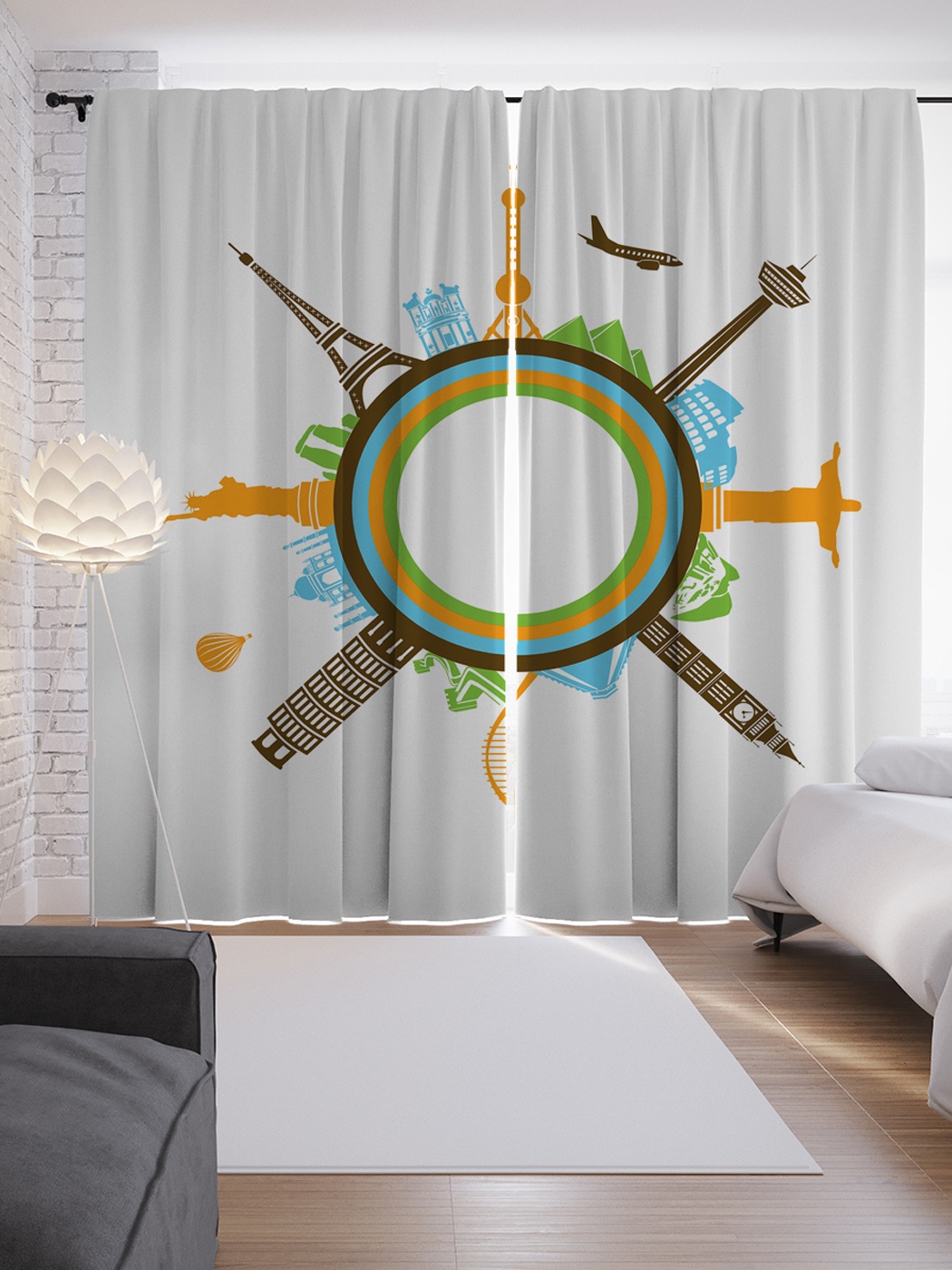 фото Шторы с фотопечатью "планета в достопримечательностях" из сатена, 290х265 см joyarty