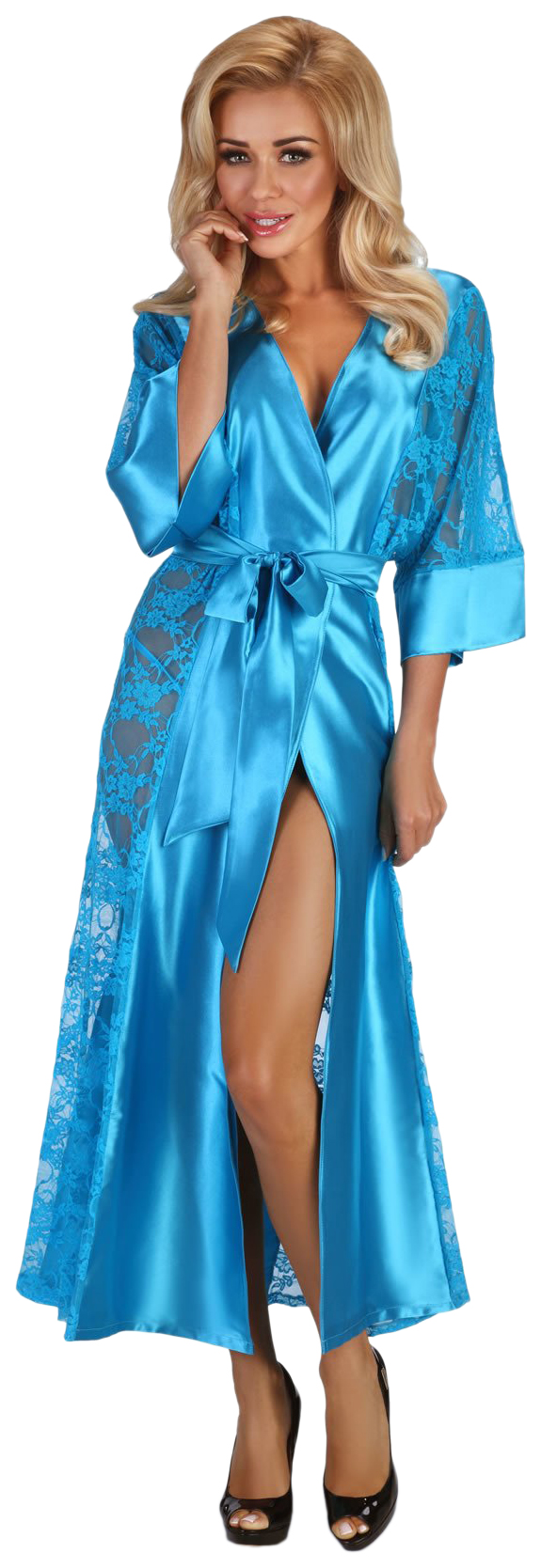 

Длинный пеньюар Bouquet с поясом бирюзовый L/ Beauty Night, Голубой, Bouquet