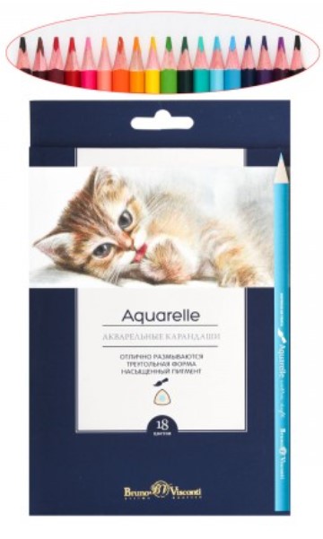 

Карандаши акварельные "Aquarelle", 18 цветов, Коричневый;бордовый;красный;розовый;оранжевый;желтый;зеленый;голубой;синий;фиолетовый