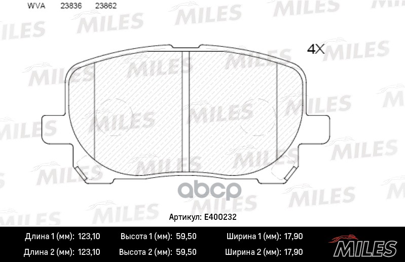 

Комплект тормозных колодок MILES E400232