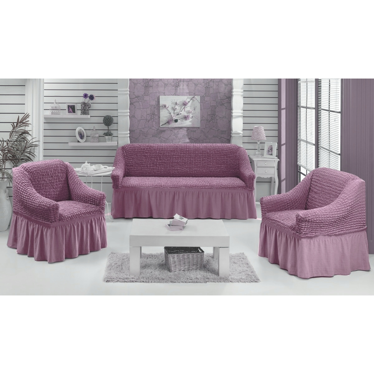 фото Чехол на диван karbeltex фиолетовый