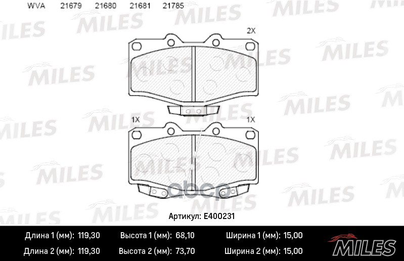 

Комплект тормозных колодок MILES E400231