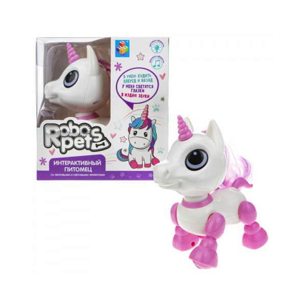 

Игрушка интерактивная 1toy Robo Pets Робо-единорог mini, розовый, Белый