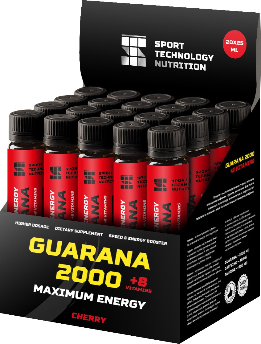 фото Энергетик sport technology nutrition guarana 2000, 25 мл, cherry