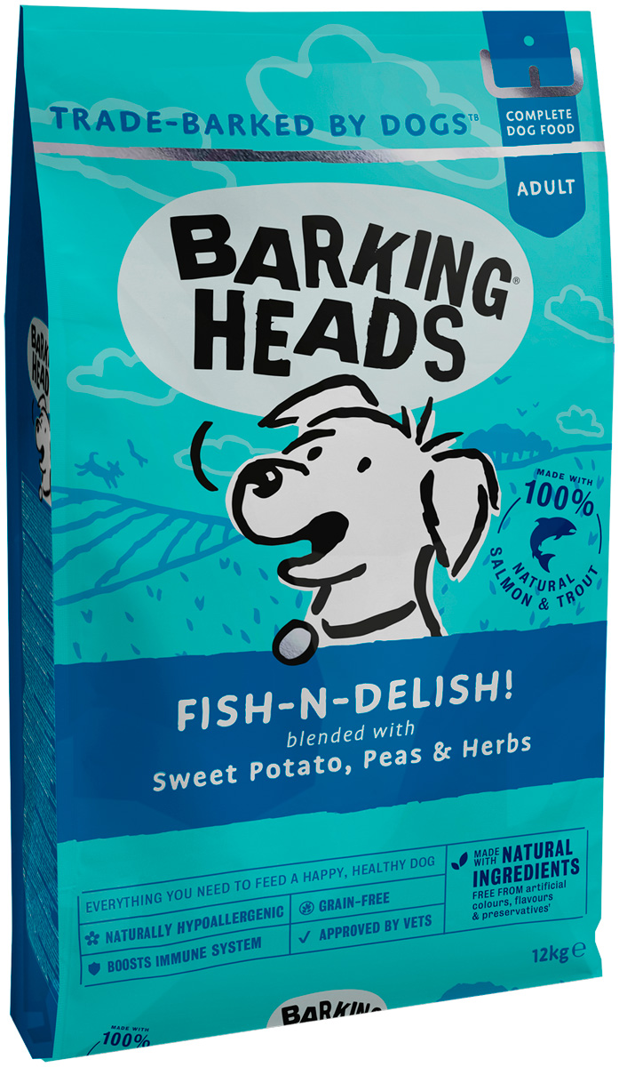 фото Сухой корм для собак barking heads adult fish-n-delish, лосось, форель и батат, 18кг