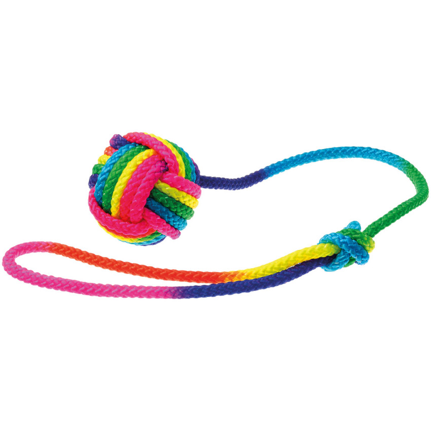 фото Vipet мяч плетёный на шнуре радуга, 5,5 см zooone