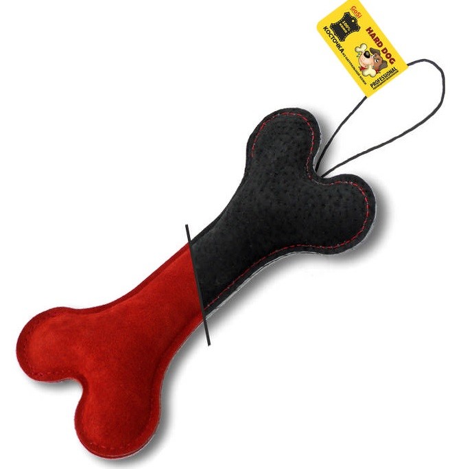 Игрушка для собак GoSi Кость, натуральная кожа/велюр ( черно-красный), 20х10х3 см