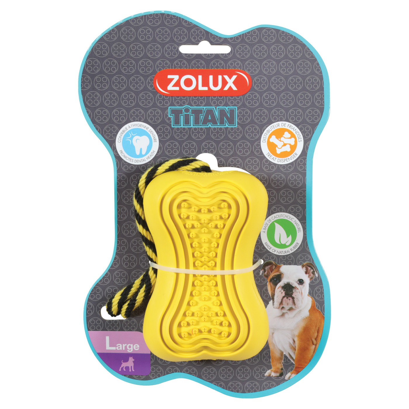 фото Игрушка для собак zolux кость-кормушка (серия титан), резина, жёлтая, 11,5 см