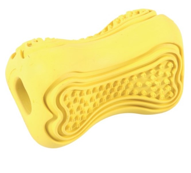 

Игрушка для собак ZOLUX Кость-кормушка (серия Титан), резина, жёлтая, 10 см