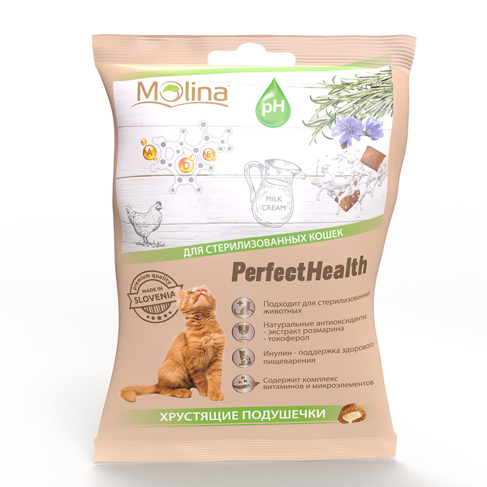 фото Лакомство для кошек molina perfect health подушечки со вкусом лосося, 50 г