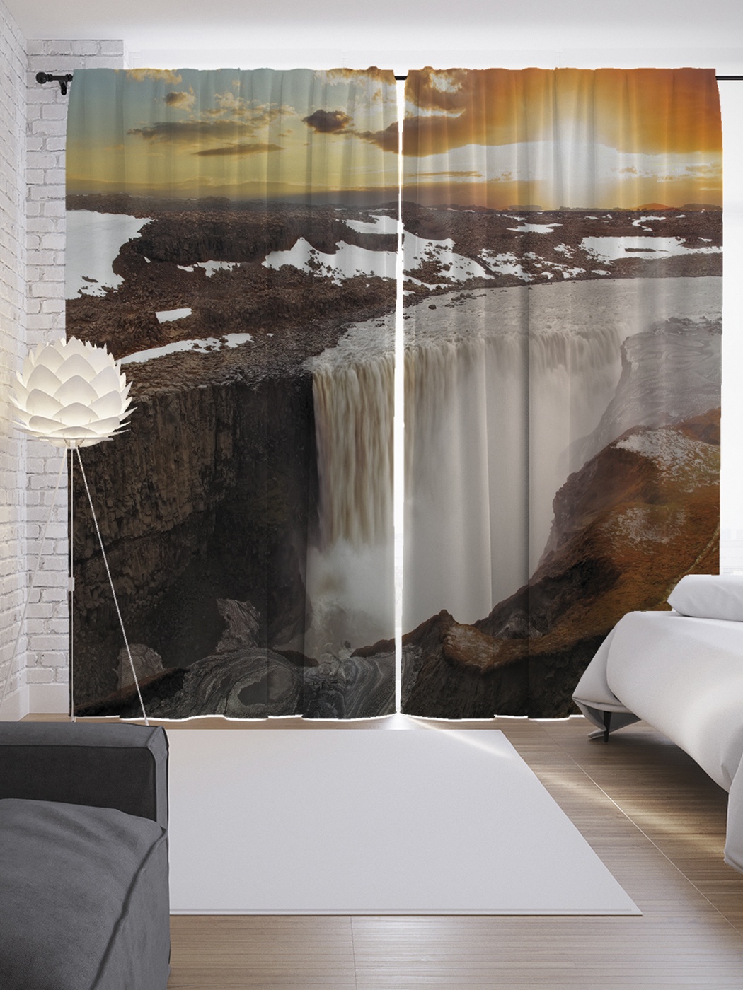 фото Шторы с фотопечатью "зимний водопад" из сатена, 290х265 см joyarty