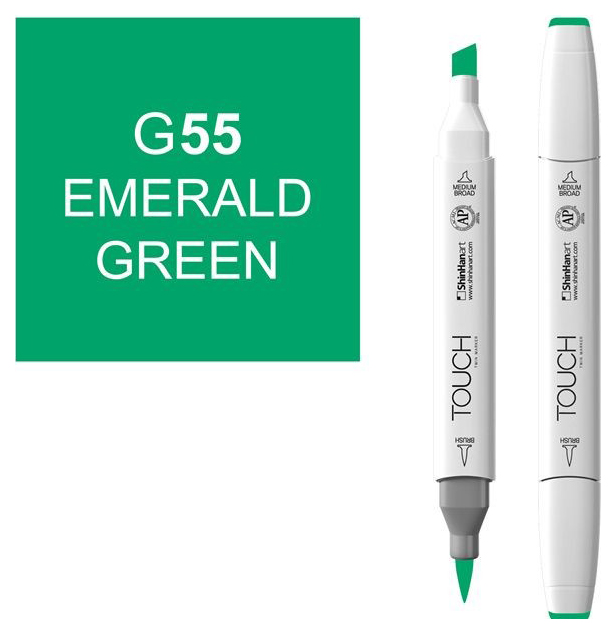 Маркер Touch Brush двухсторонний на спиртовой основе Зеленый изумрудный 055 зеленый