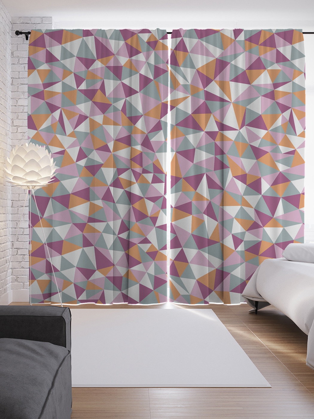 фото Шторы с фотопечатью "треугольный рельеф" из сатена, 290х265 см joyarty