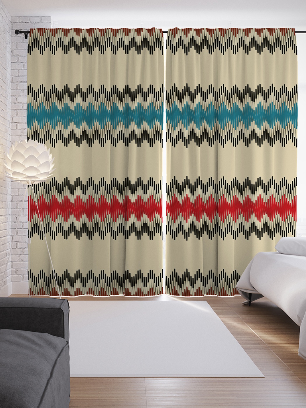 фото Шторы с фотопечатью "вселенная зигзагов" из сатена, 290х265 см joyarty