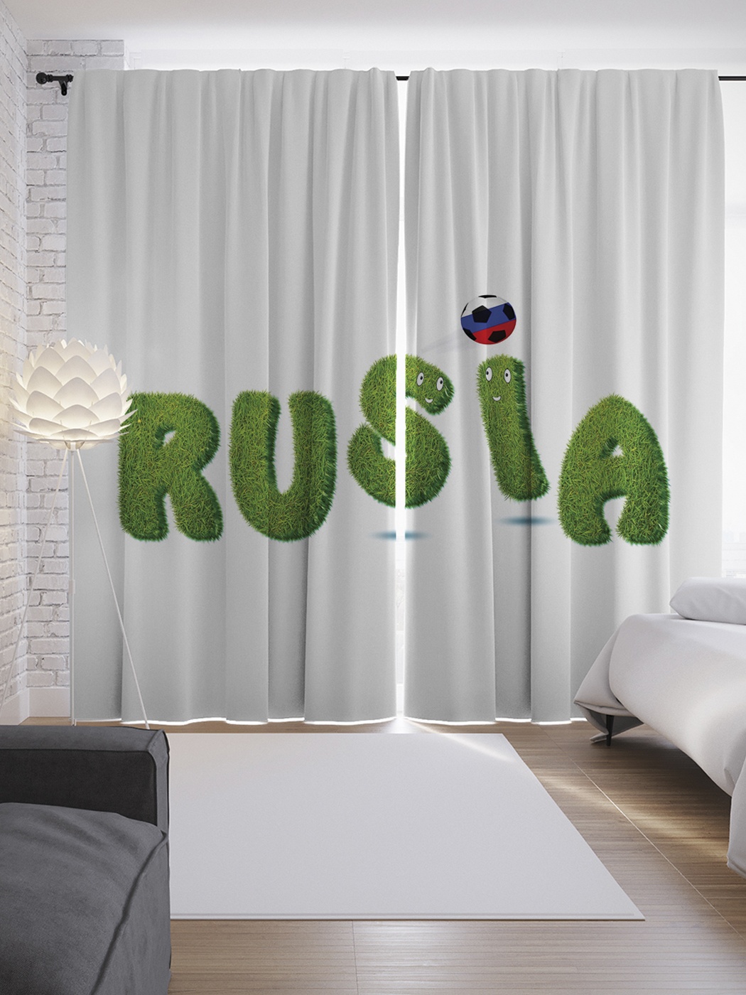 

Шторы с фотопечатью "Россия и мяч" из сатена, 290х265 см