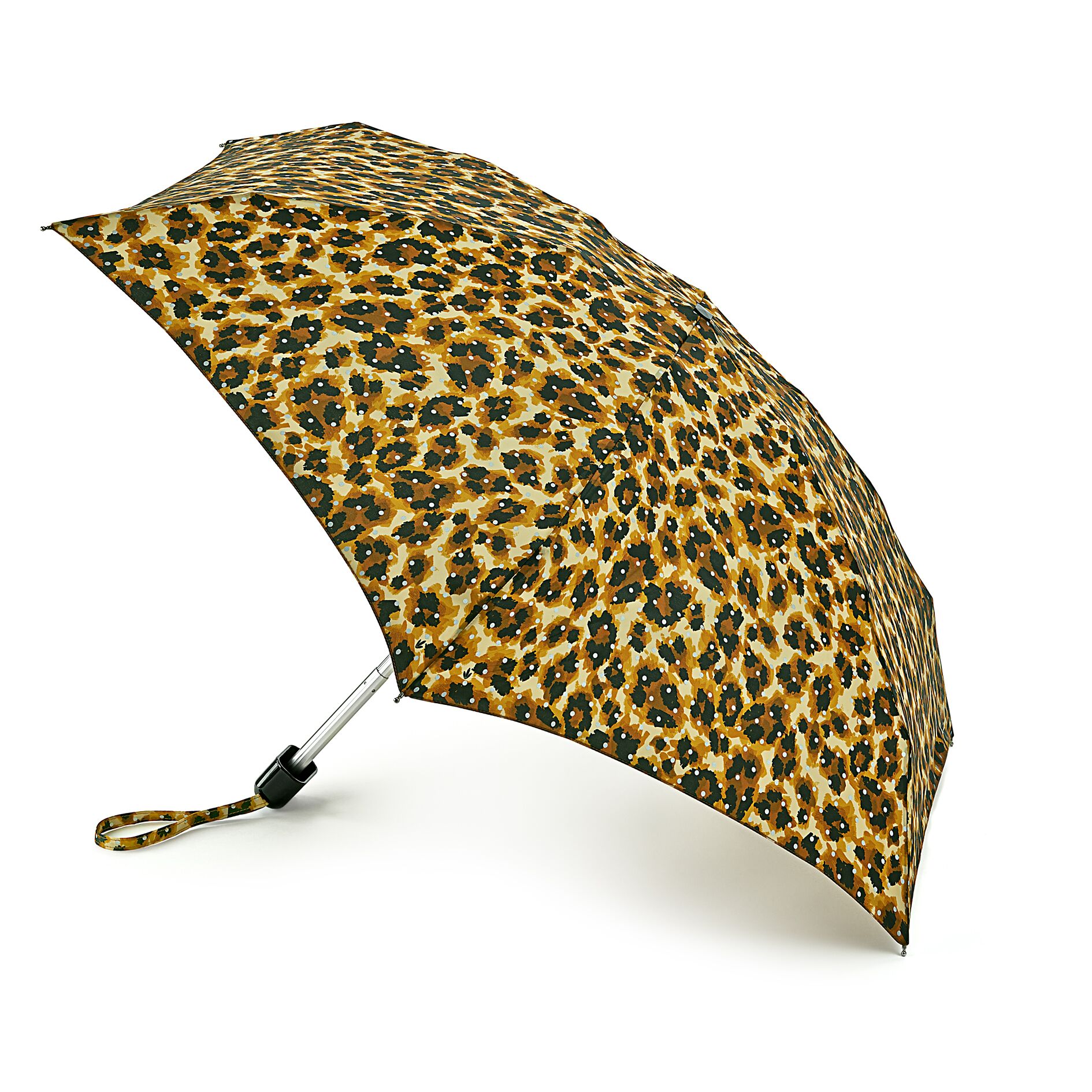 Зонт складной женский механический Fulton L501 леопард с блестками