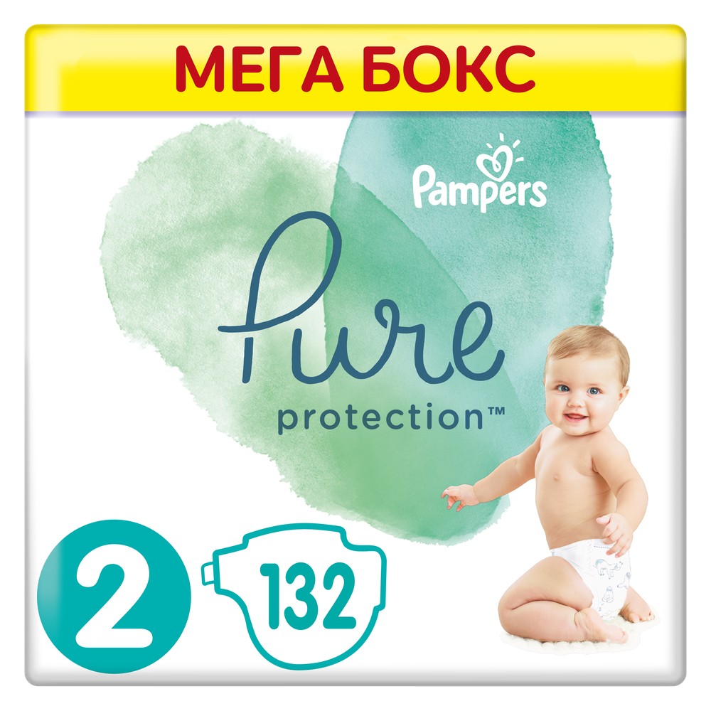 фото Подгузники pampers pure protection mini 2 (4-8 кг), 132 шт.