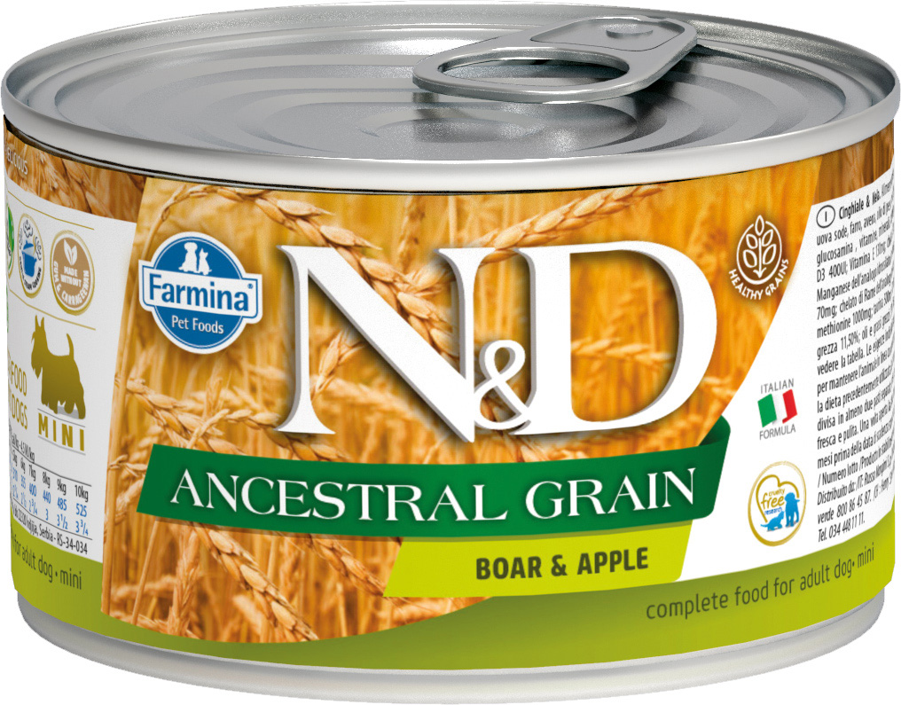 фото Консервы для собак farmina n&d ancestral grain adult mini с кабаном и яблоком, 6шт по 140г