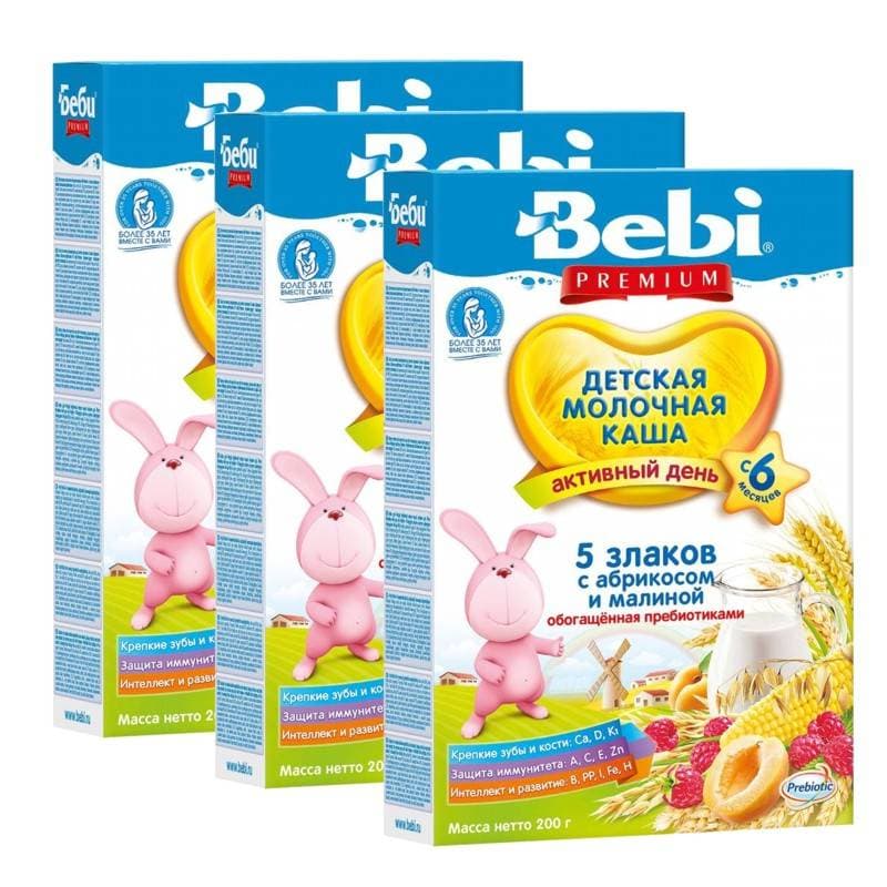 

Каша молочная Bebi 5 злаков с абрикосом и малиной с 6 мес. 200 г, 3 шт., 5 злаков с абрикосом и малиной