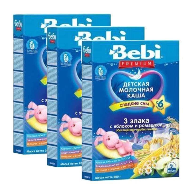

Каша молочная Bebi 3 злака с яблоком и ромашкой с 6 мес. 200 г, 3 шт., 3 злака с яблоком и ромашкой