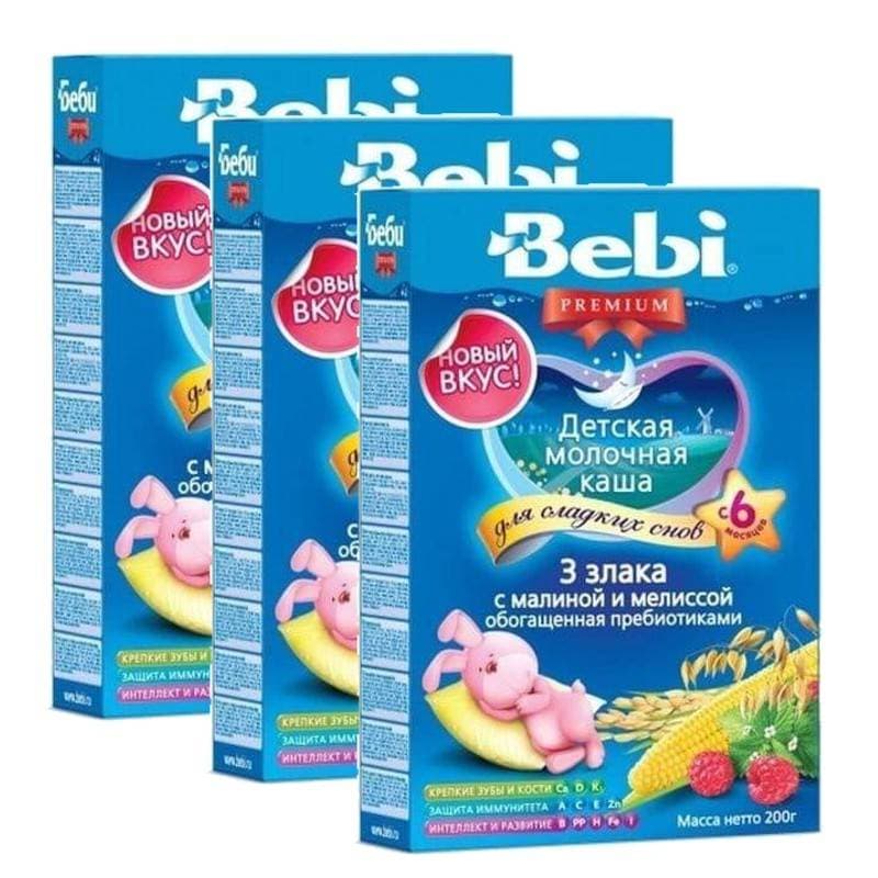 

Каша молочная Bebi 3 злака с малиной и мелиссой с 6 мес. 200 г, 3 шт., 3 злака с малиной и мелиссой