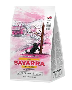 фото Сухой корм для кошек savarra food adult, ягненок, рис, 0,4кг