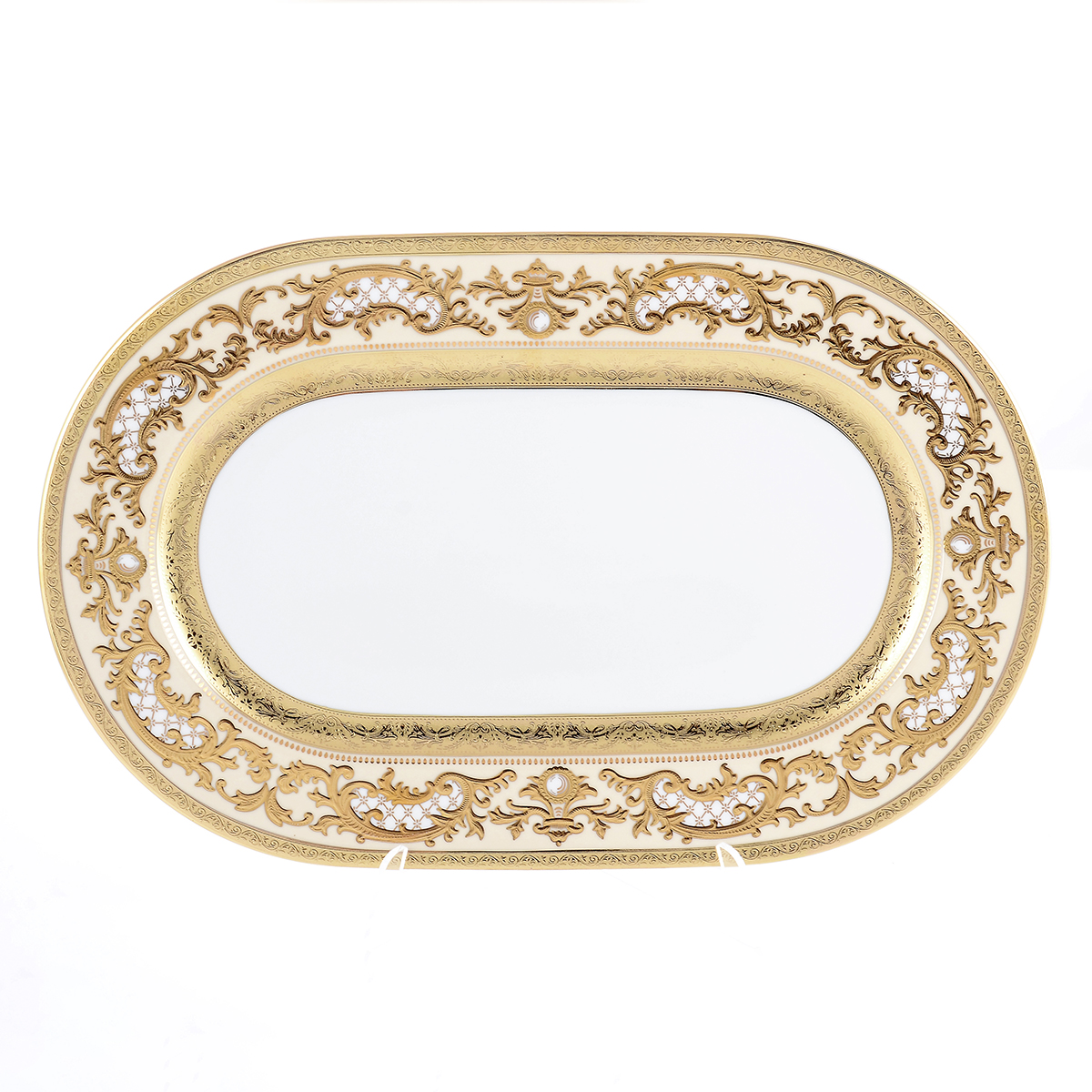 фото Блюдо овальное falkenporzellan alena 3d creme gold constanza 36 см