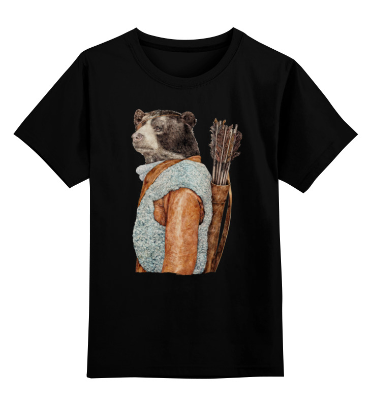 фото Детская футболка printio медведь охотник цв.черный р.152