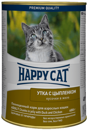 фото Консервы для кошек happy cat, с уткой и цыпленком в желе, 24шт по 400г